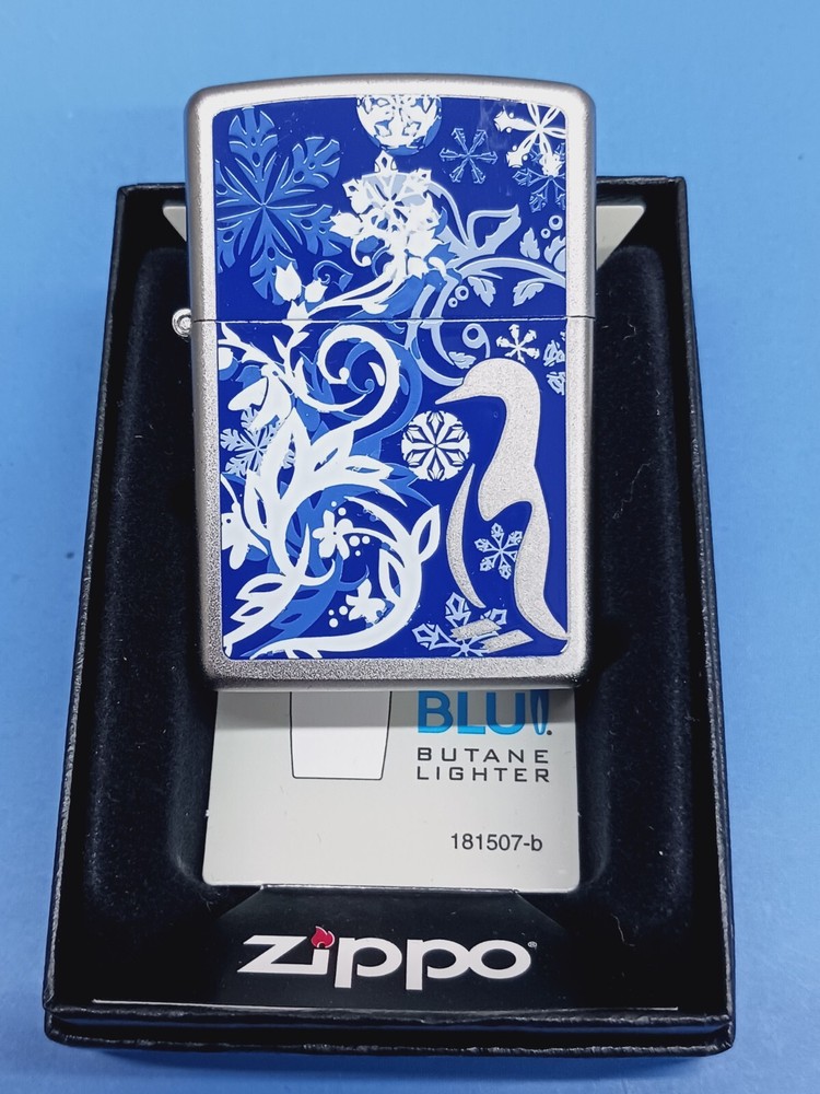 Zippo Penguin Floral Satin Chrome 24762