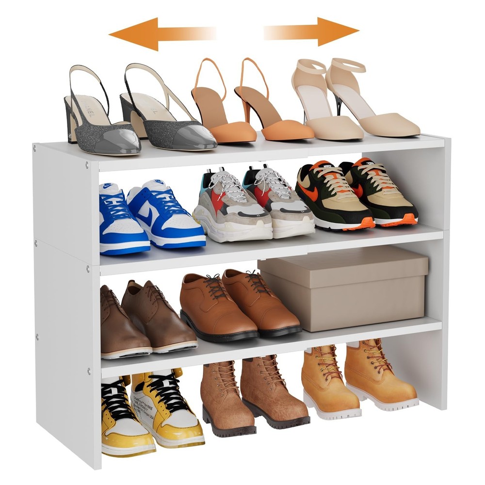 3-Tier Expandable White Shoe Rack Organizer for Closet, Stackable Shoe Racks ...