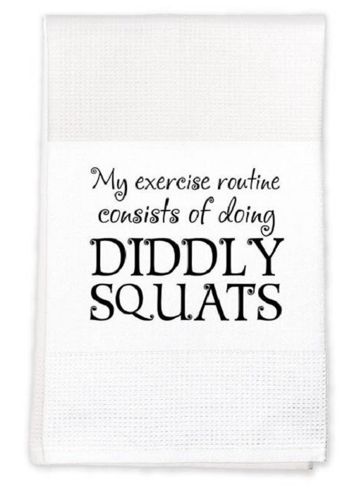 Mariasch Studios Humorous Exercise Diddly Squats Waffle Dish Kitchen Towel