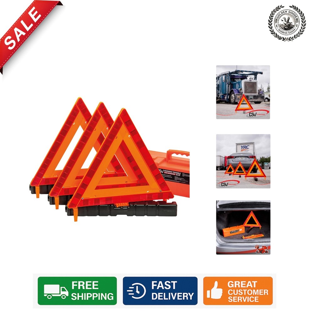 DOT Approved Reflective Warning Triangles - 3 Pack, High Visibility Safety Kit