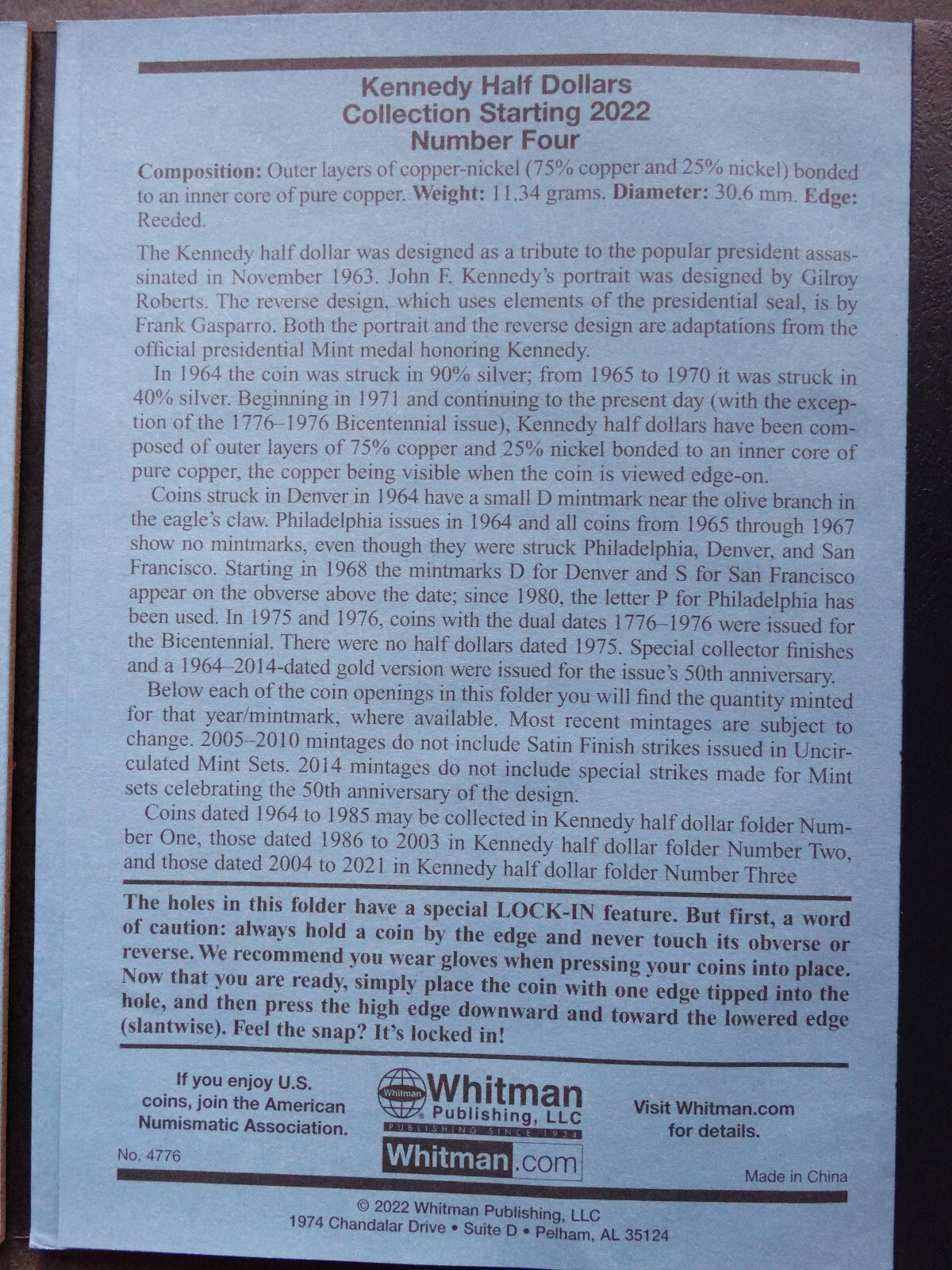 Set of 4 - Whitman Kennedy Half Dollar Coin Folders Number 1-4 1964-2025 Book