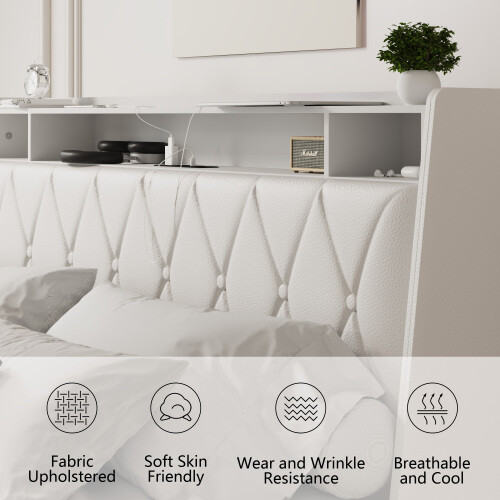 Full Size Bed Frame with Ergonomic Headboard, Full Platform Bed Frame with Outle