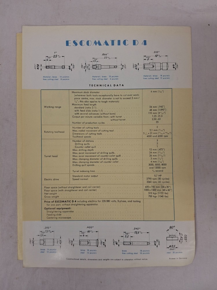 Esco S.A. Engineering Escomatic D4 Bulletin Brochure