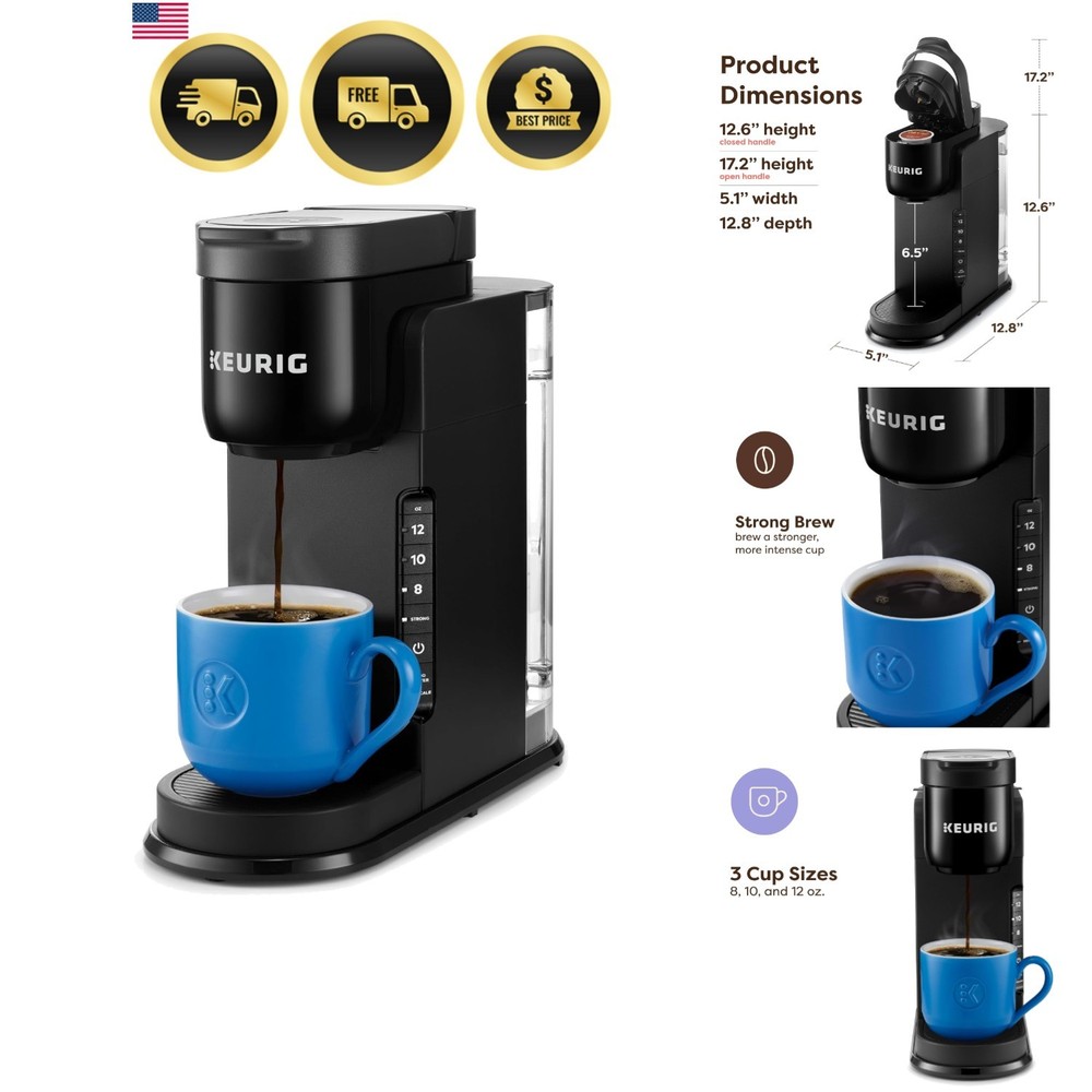 K-Express Single Serve K-Cup Pod Coffee Maker, 3 Brew Sizes, Strong Button Fe...