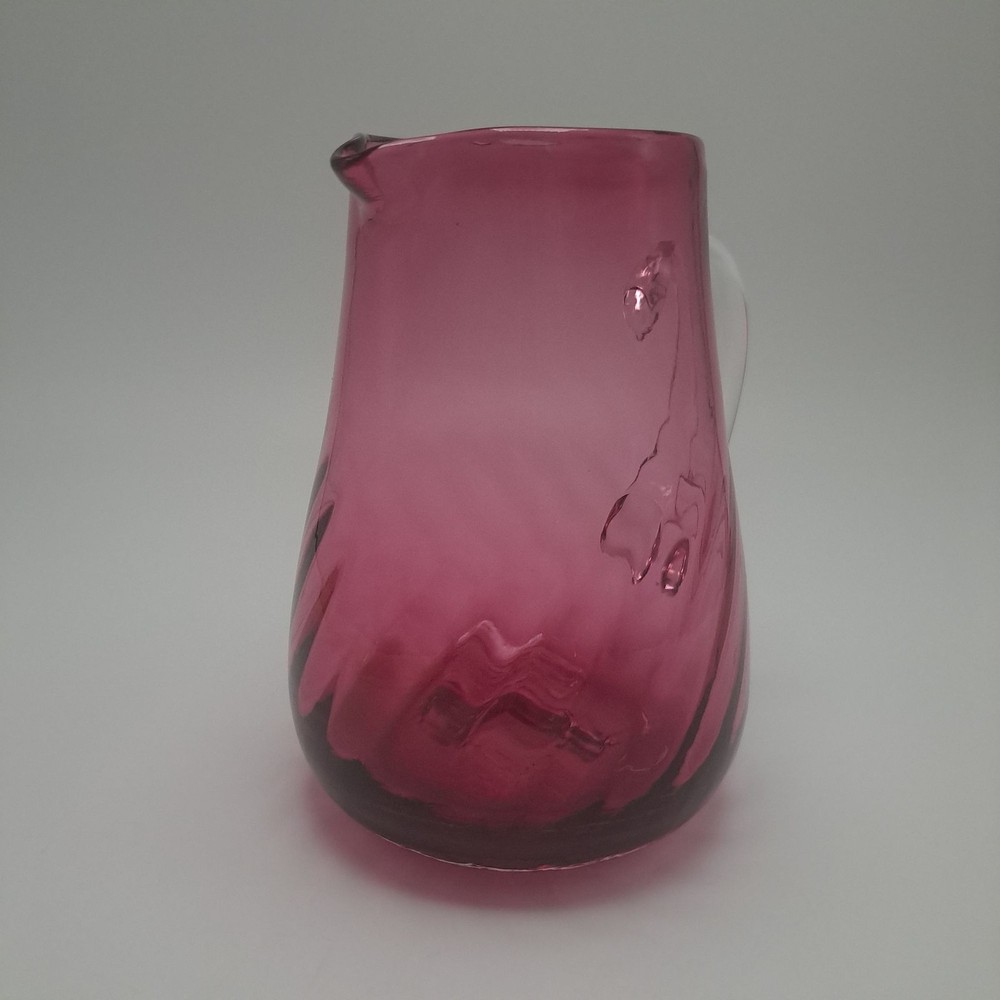 Hand Blown Pilgrim Cranberry Glass Pitcher Applied Clear Handle