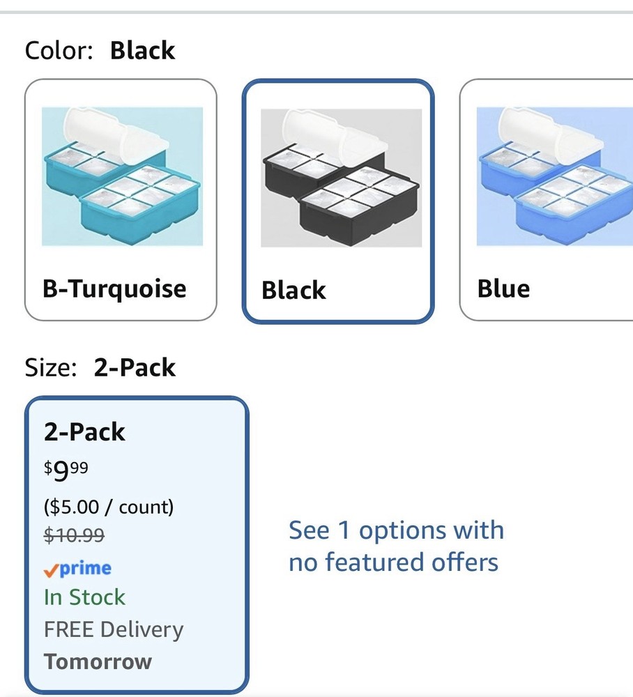 KitchFort Large Silicone Ice Cube Tray 2-Pack Black Stackable Easy Release