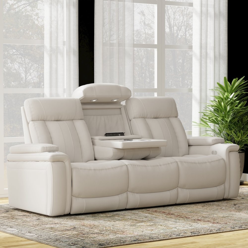 Royce - Fantom Ivory Power Reclining Sofa with Drop Down Console