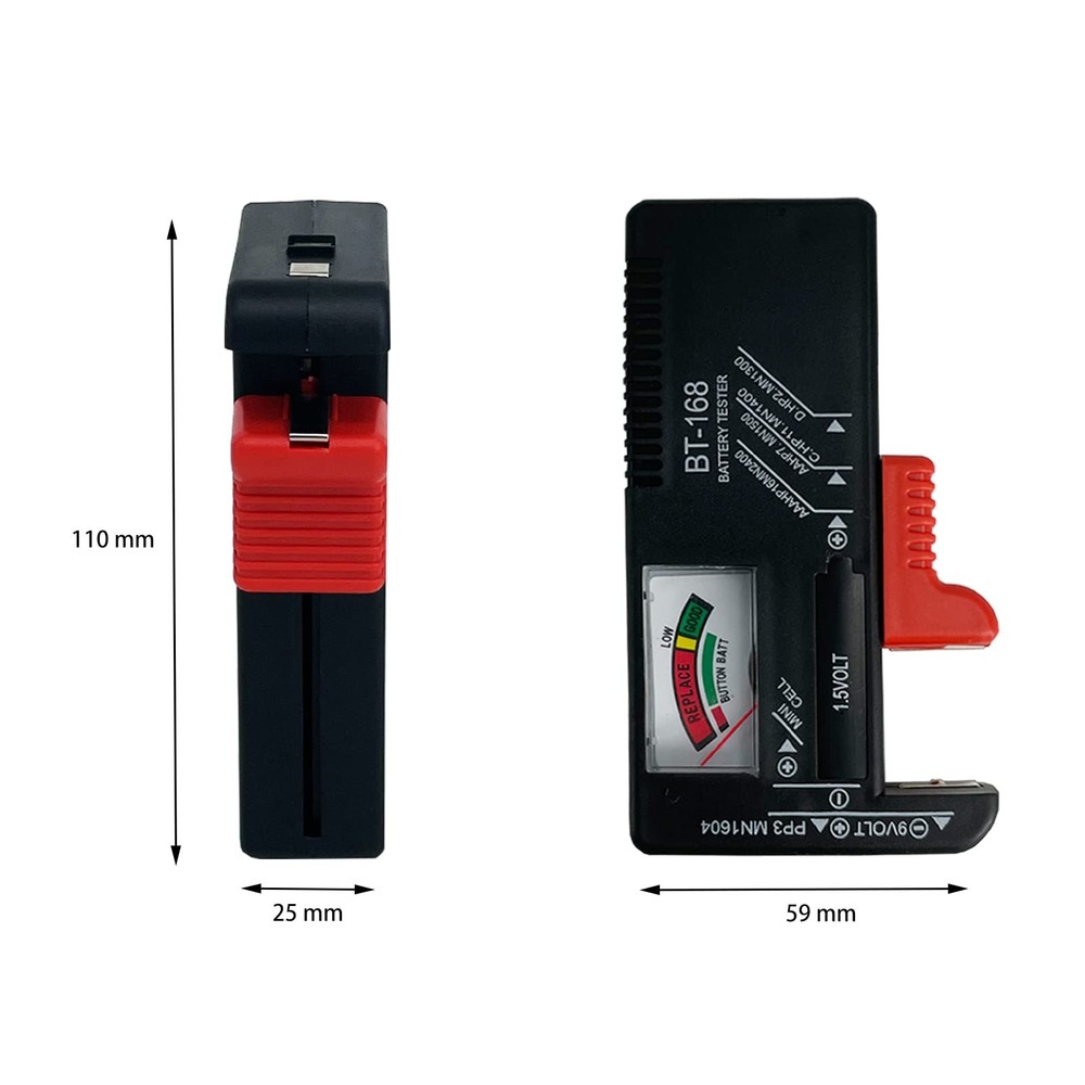Battery Tester Checker, Universal Small for AAA AA C D 2, Red