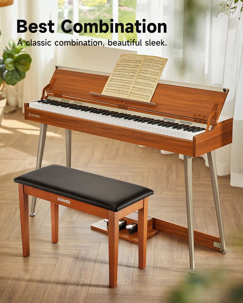 Solid Wood Keyboard Bench Donner Duet with Storage & Comfort Sponge Cushion
