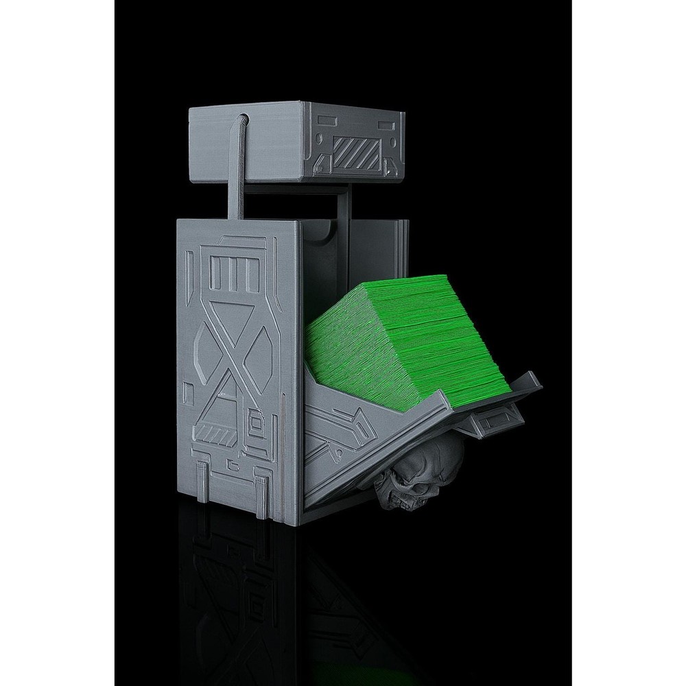 Core Decay Deck Box, futuristic skull sci-fi design, dice tray