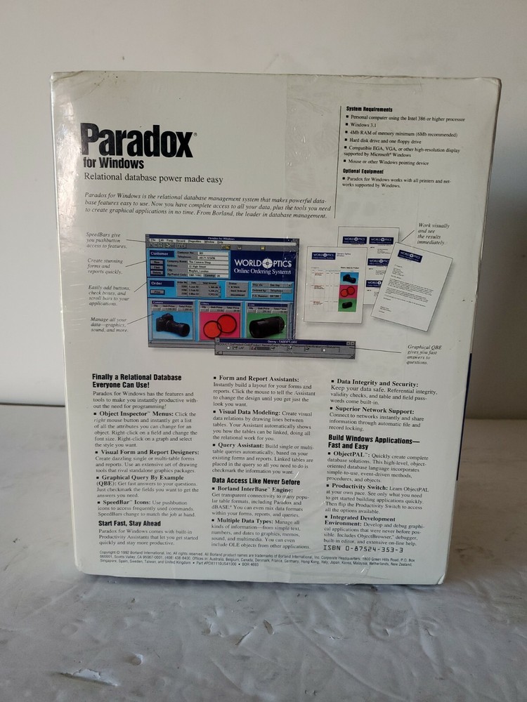 Borland Paradox For Windows 3.1 Version 1.0 NOS Sealed