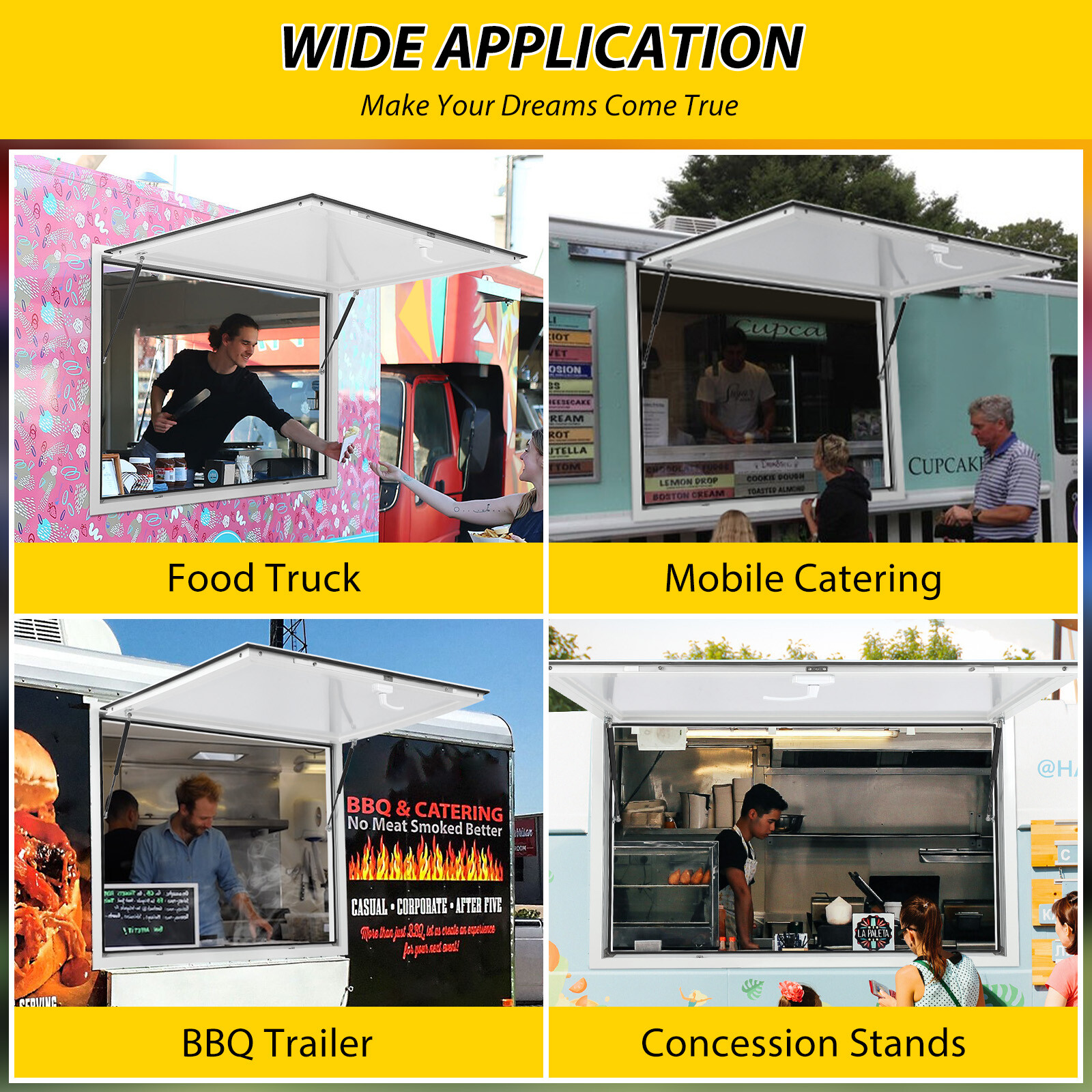 Concession Trailer Serving Window 36" x 36" 60" x 36" Food Truck Service Window
