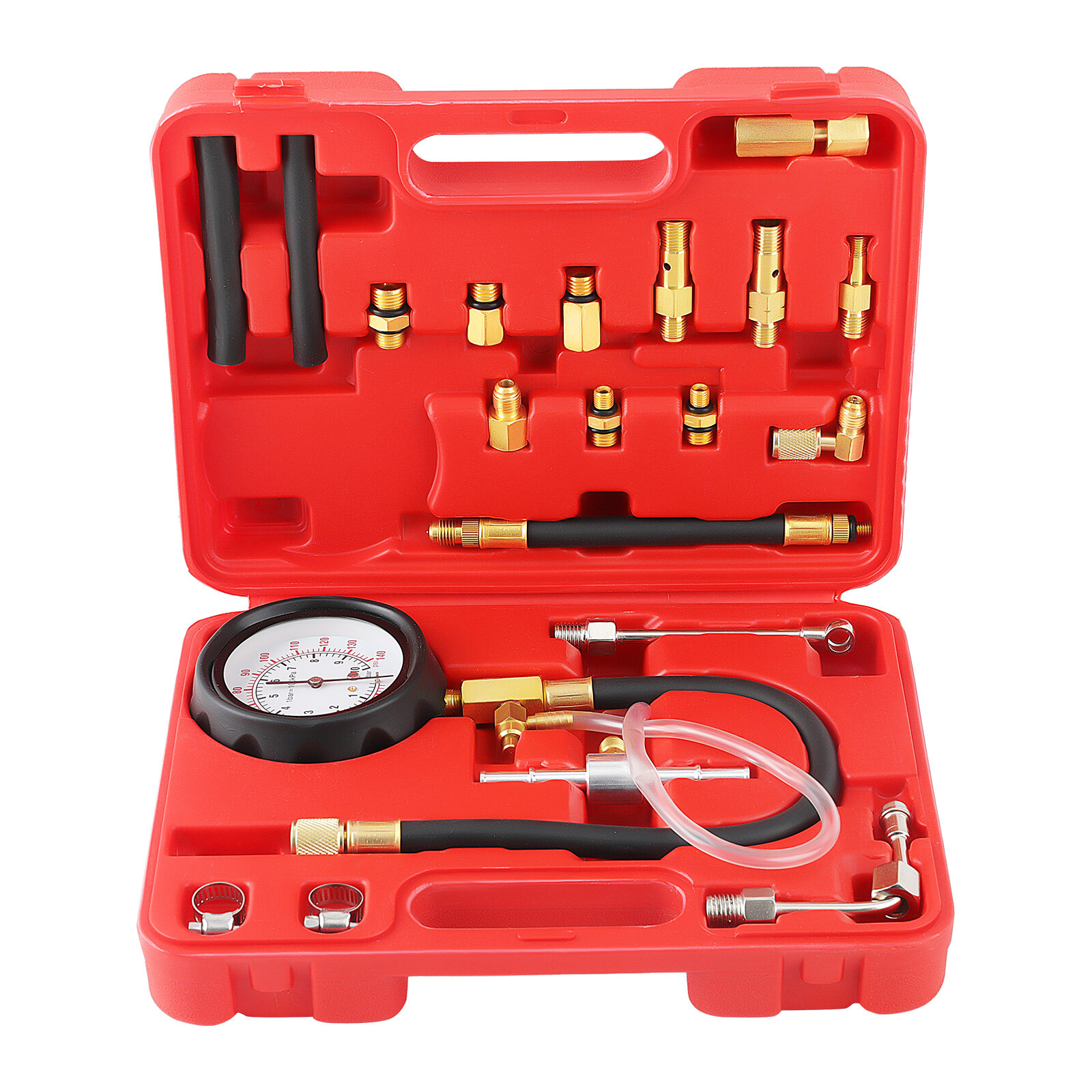 Universal Fuel Injection Gauge Pressure Tester Test Adapters Tool Kit