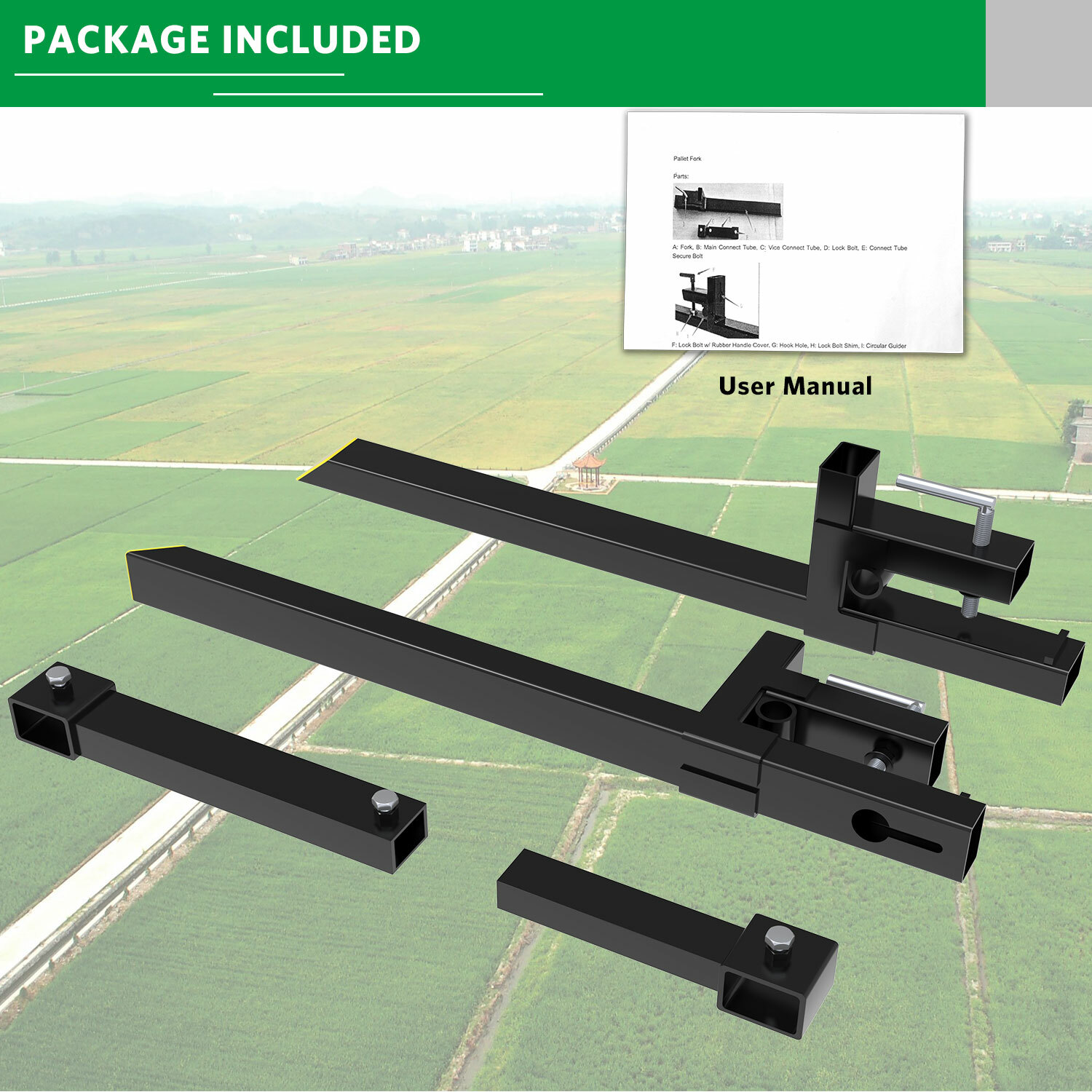 60" Clamp on Pallet Forks 2000lbs w/ Bar for Loader Bucket Skidsteer Tractor
