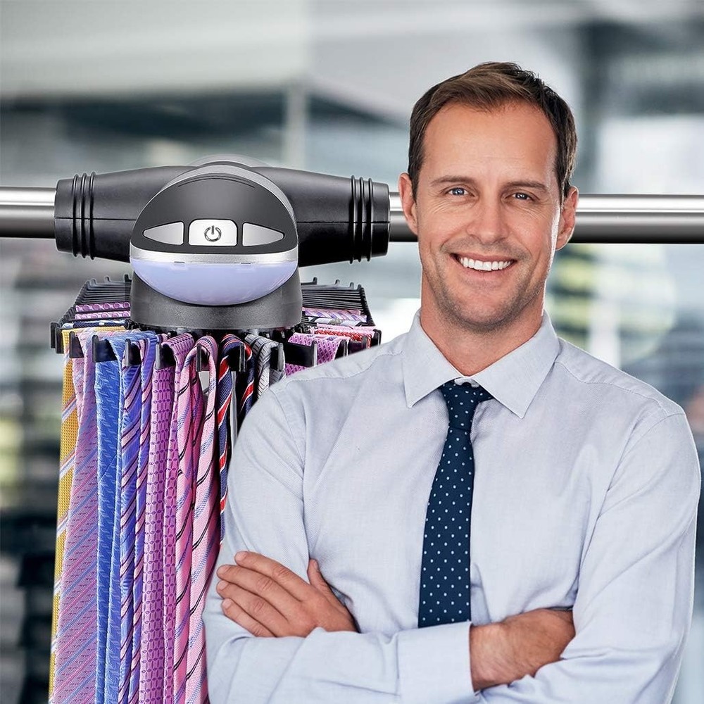 Motorized Tie Rack Closet Organizer with LED Lights Includes J Hooks for Wired..