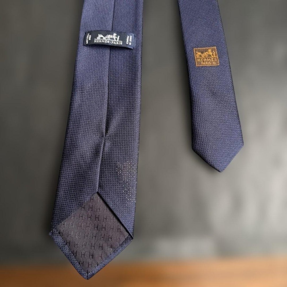 Hermes Navy Abstract Pattern Tie, Textured, Used