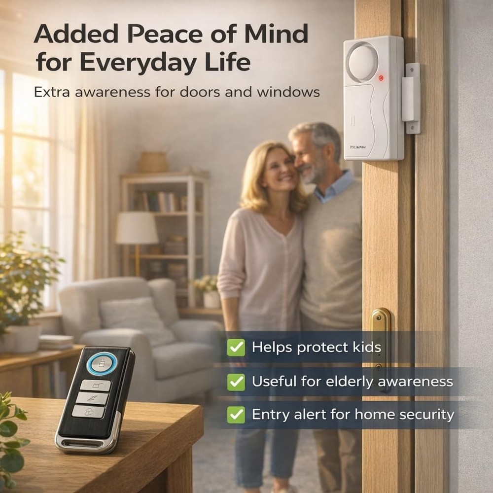HENDUN Wireless Remote Door Alarm When Opened, Windows Open 1 pack, black