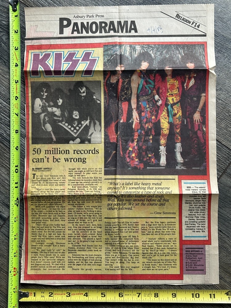 KISS Concert Clipping Asylum Tour Meadowlands NJ April 11 1986 Vintage Kiss