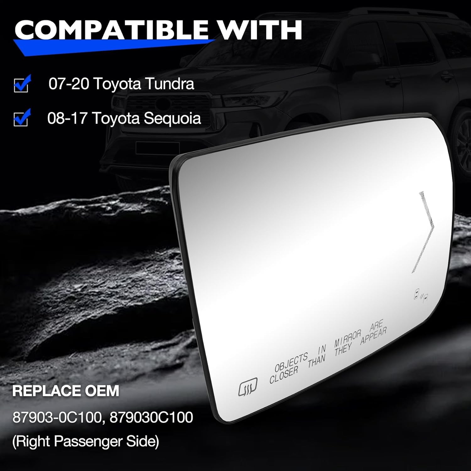 Right Passenger Side Heated Mirror Glass w/ BSM Signal For 02-20 Toyota Tundra