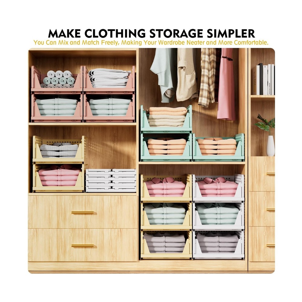 SNSLXH 5 Pack Stackable Closet Storage Basket, Multifunctional & Foldable Clo...