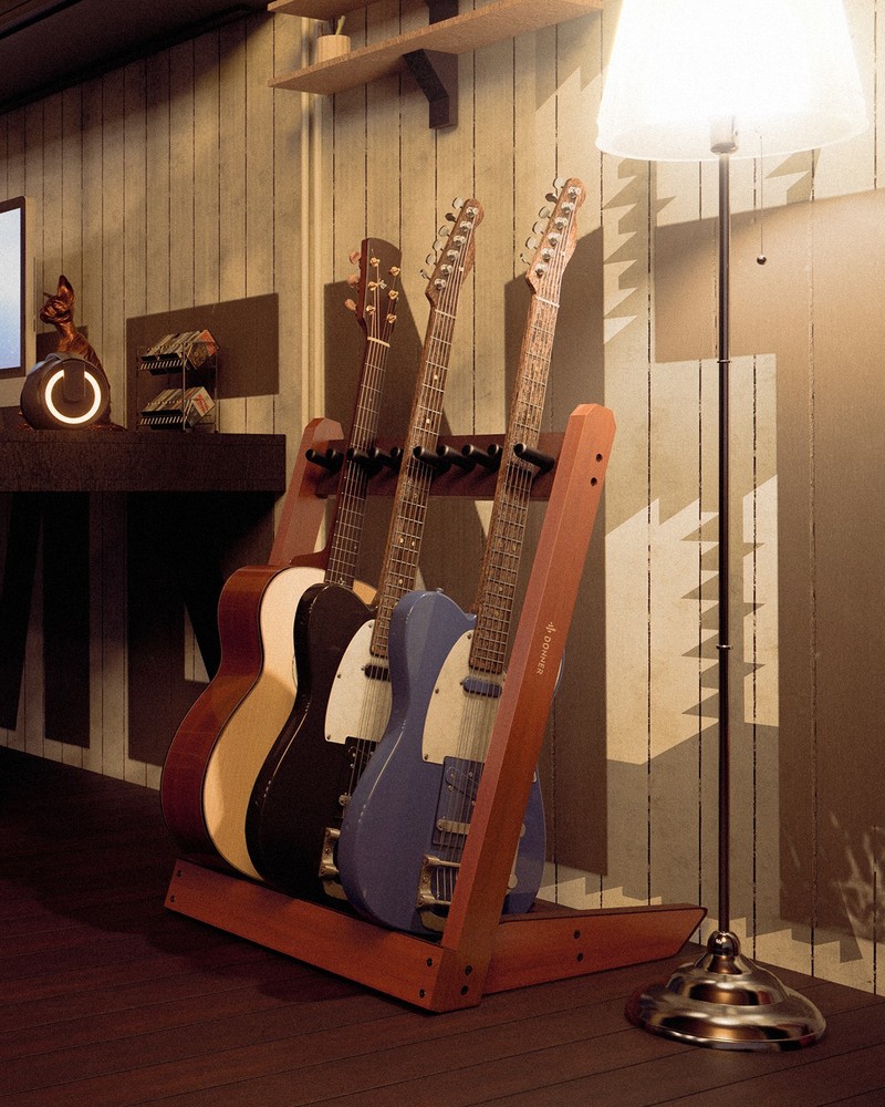 Foldable Solid Wood Guitar Display Rack 56×66cm for Home Studio Use