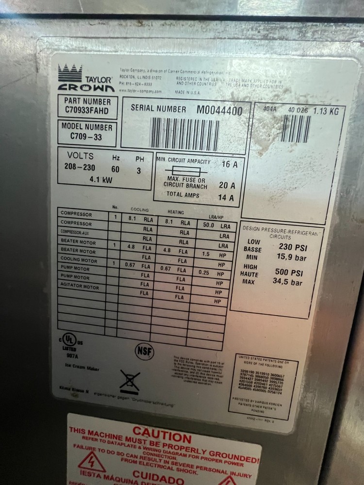 Commercial taylor soft serve ice cream machine
