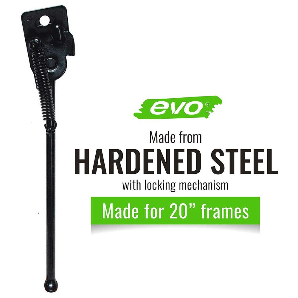 EVO Hardened Steel Axle Mount Adjustable Bicycle Kickstand for 20" Bikes, Black