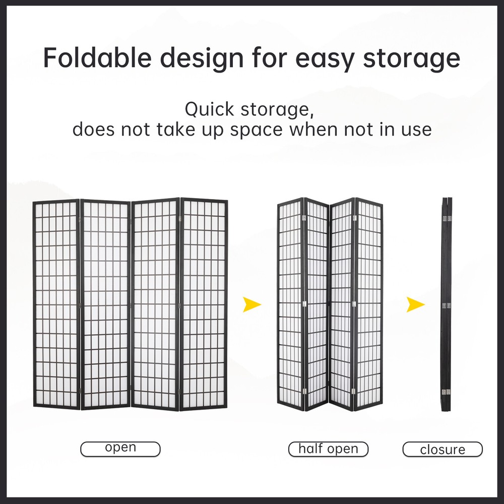 4 Panel Room Divider Privacy Divider Folding Screen Home Office Partition Screen