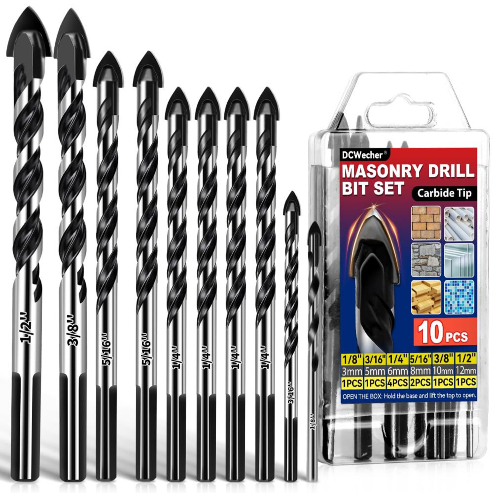 10-PCS Masonry Concrete Drill Bit Set, Heavy-Duty Masonry Drill Bits ( 1/8-1/2)