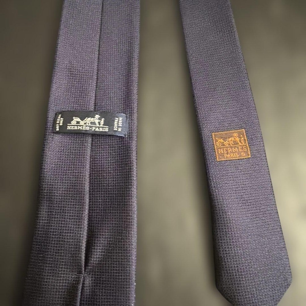 Hermes Navy Abstract Pattern Tie, Textured, Used