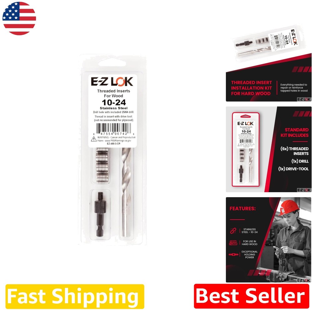 Durable 10-24 Stainless Steel Threaded Inserts for Wood - Easy Install Kit