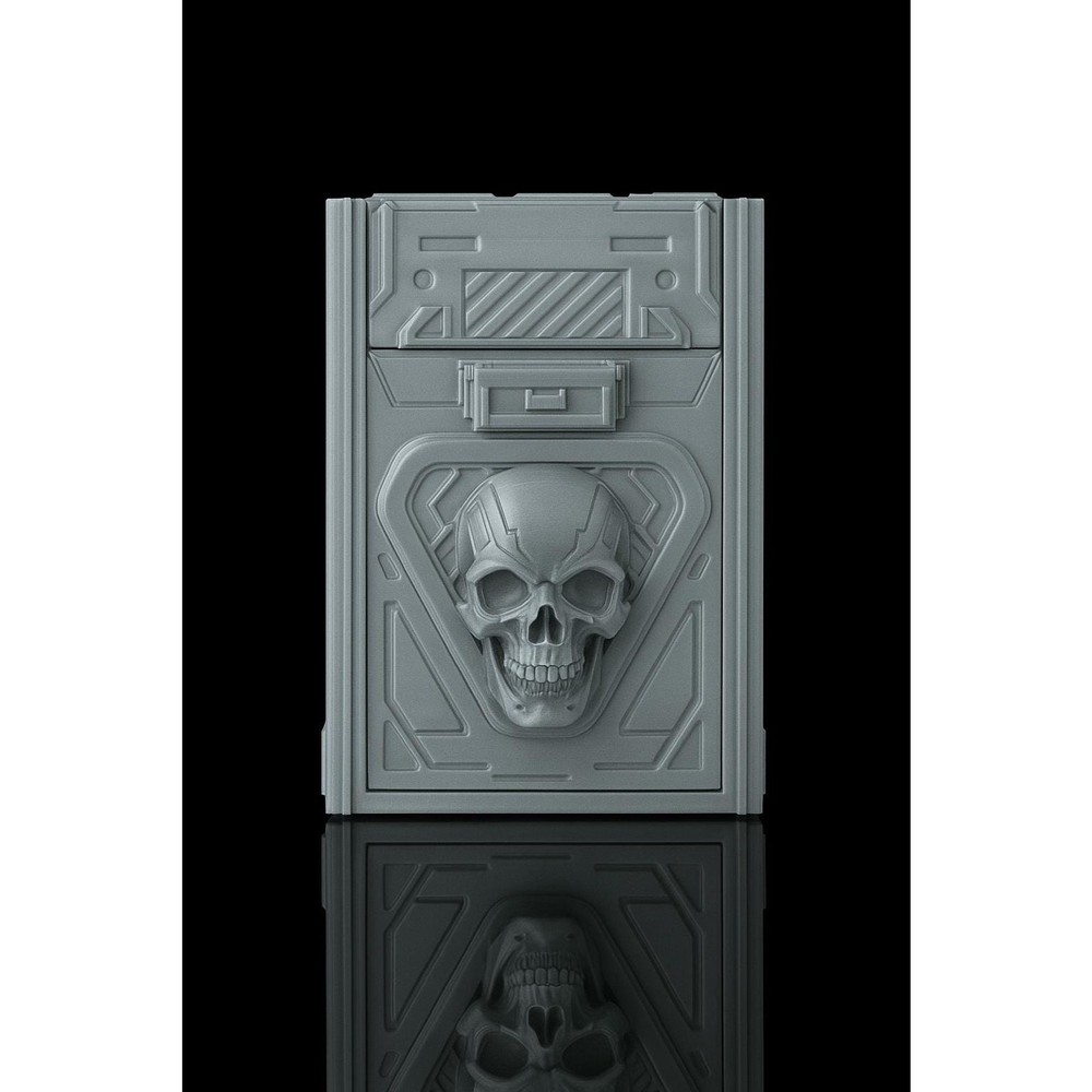 Core Decay Deck Box, futuristic skull sci-fi design, dice tray
