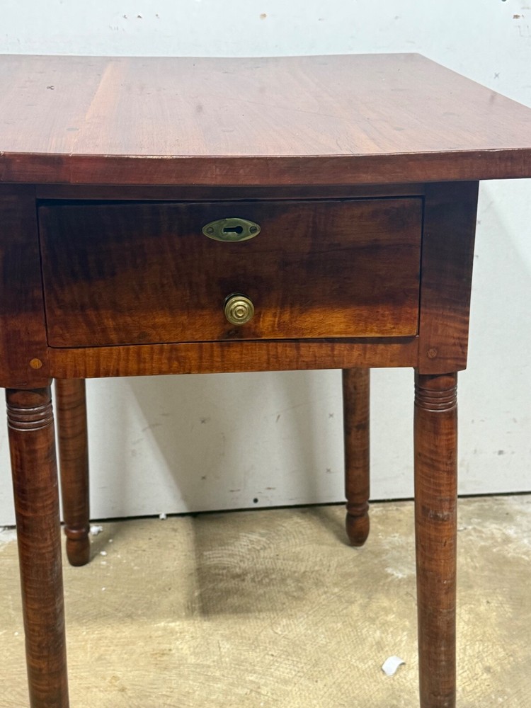 antique bench made tiger maple & walnut work table night stand end 1800s drawer