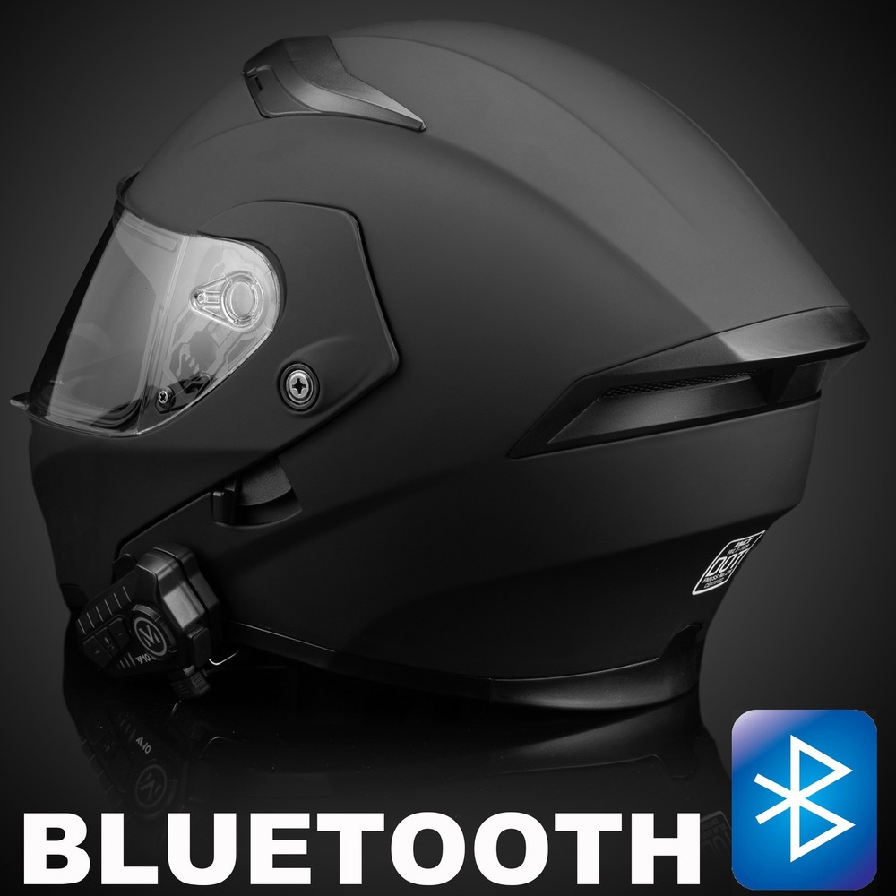 LED Dual Visors Flip Up Bluetooth Modular Full Motorcycle Helmet Intercom DOT