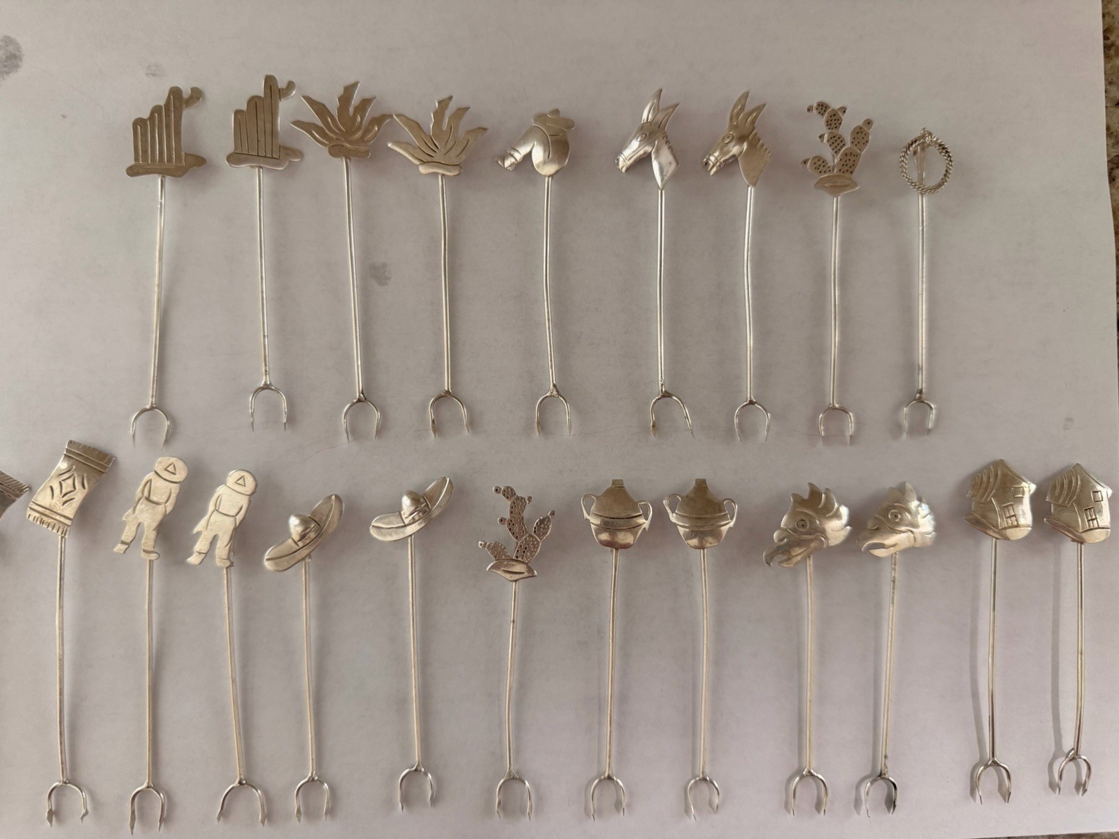 Set/22 Southwest Style Vintage Mexican Sterling Silver .925 CP Appetizer Picks