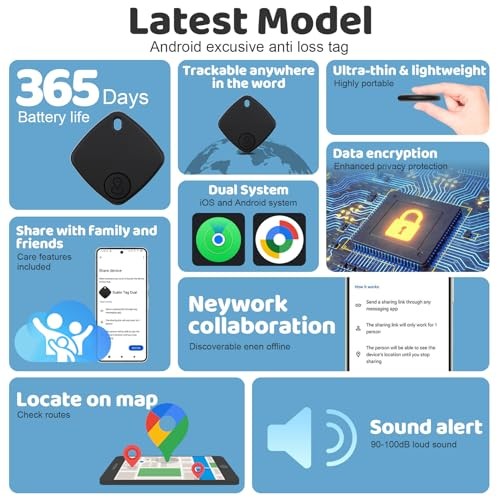 Air Tracker for Android or iOS - 4 Pack - Dual System Android Smart Google Black