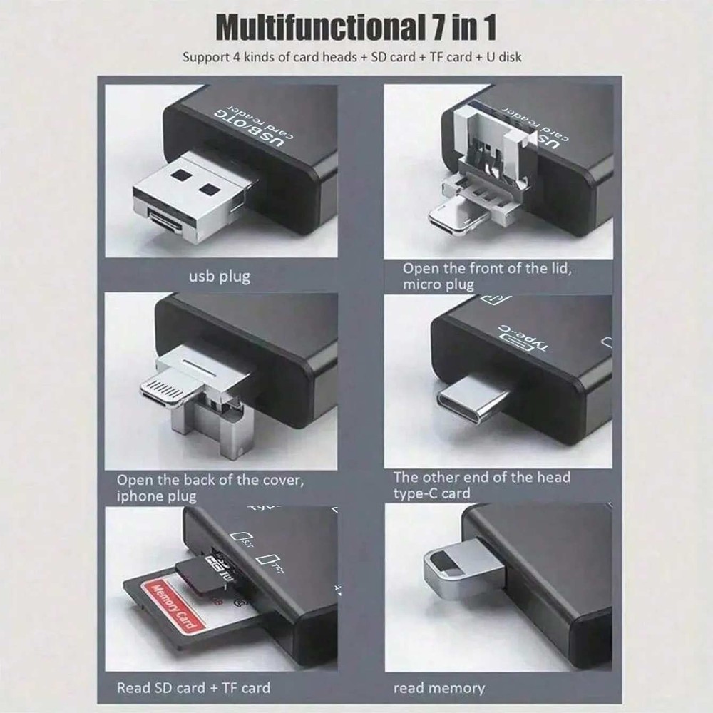 7 in 1 Multifunctional Card Reader Storage Box Card Case OTG Adapter