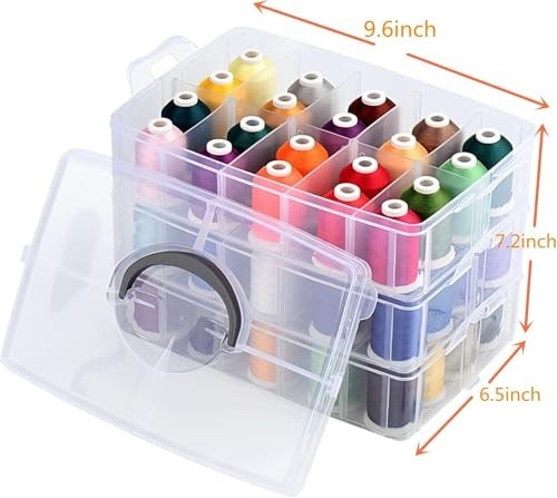 63-Color Embroidery Thread Kit - 550 Yards Each, 40WT Polyester, Stackable Box &