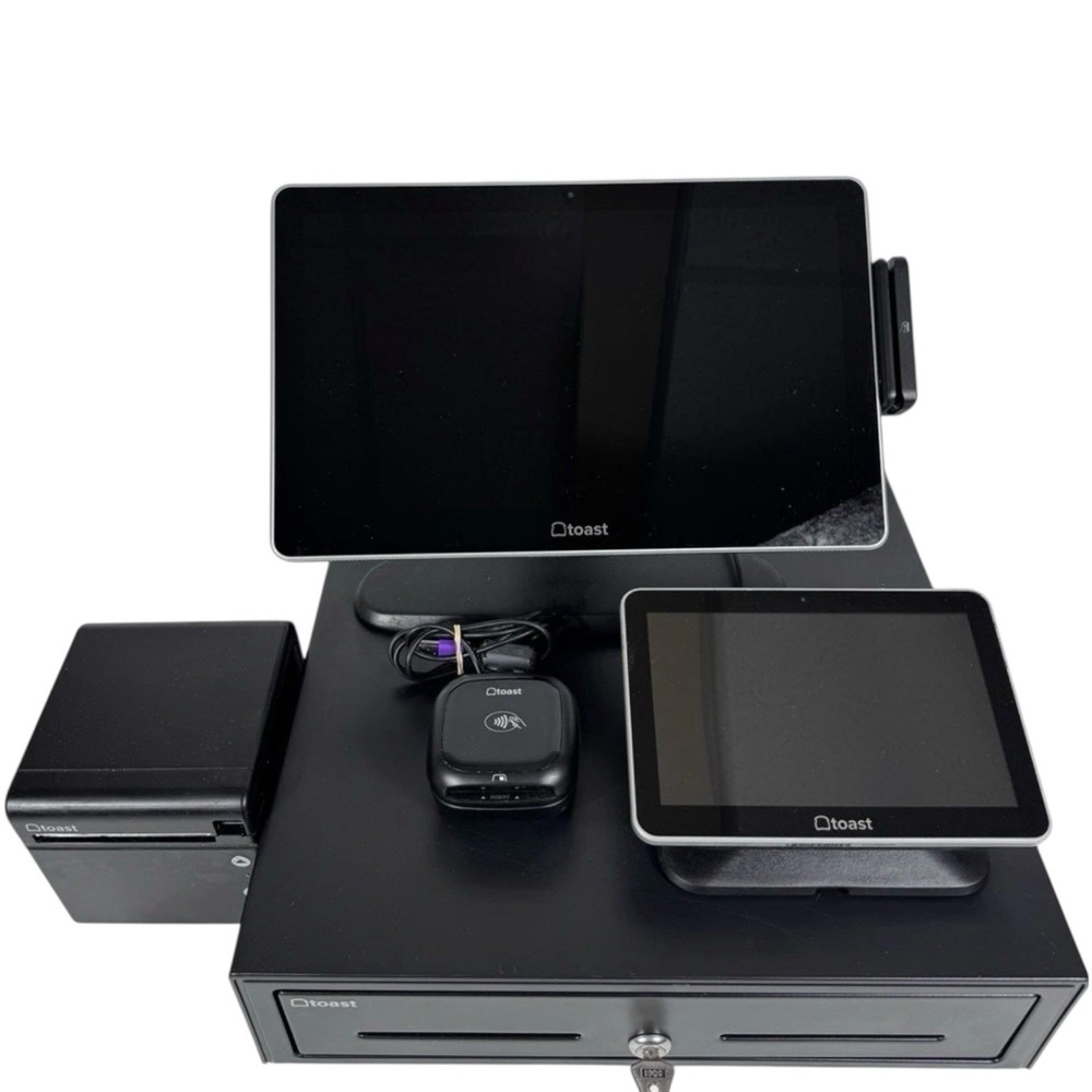 2 sets) Toast POS System Touchscreen Terminal, Card Reader, Printer, Cash Drawer