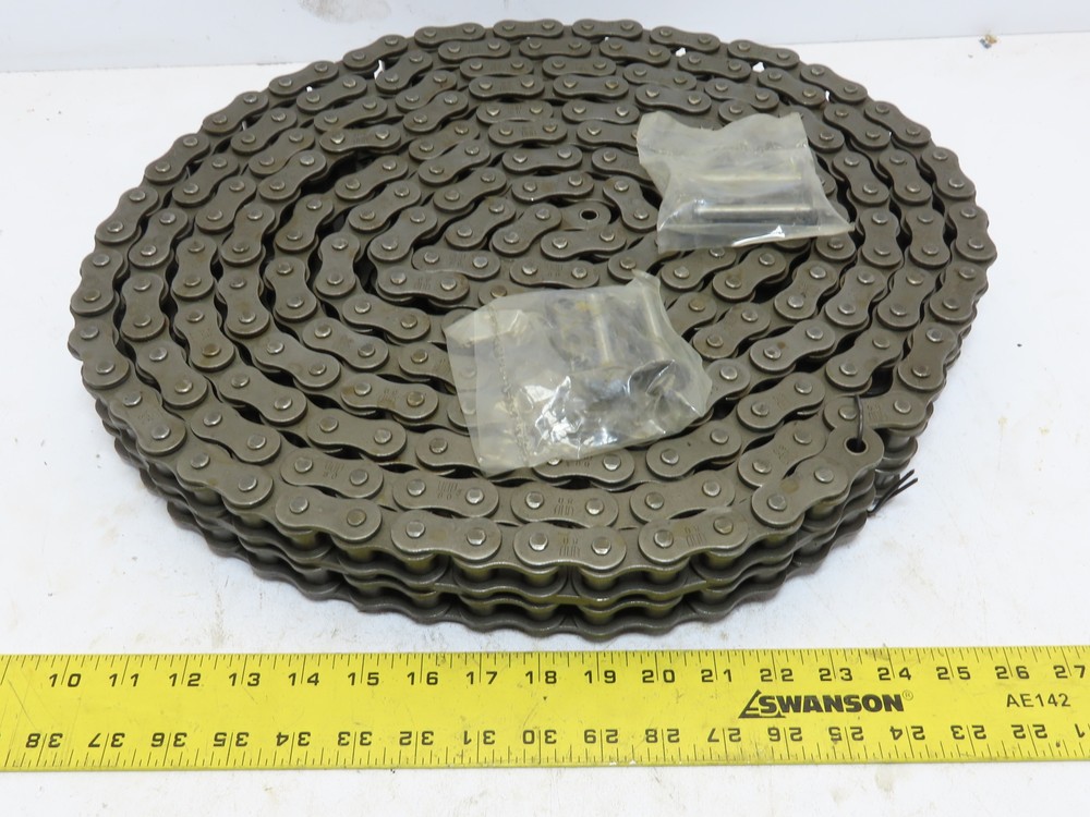 80-2 Riv Riveted Double Strand ANSI Roller Chain with 4 Master Links 21.75' FT