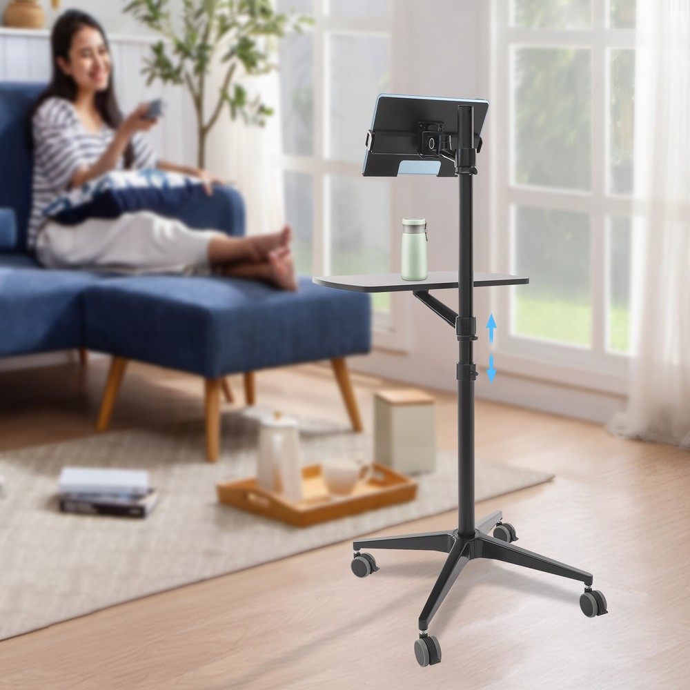 Portable Rolling Laptop Floor Standing Table Mobile Workstation Adjustable Hight