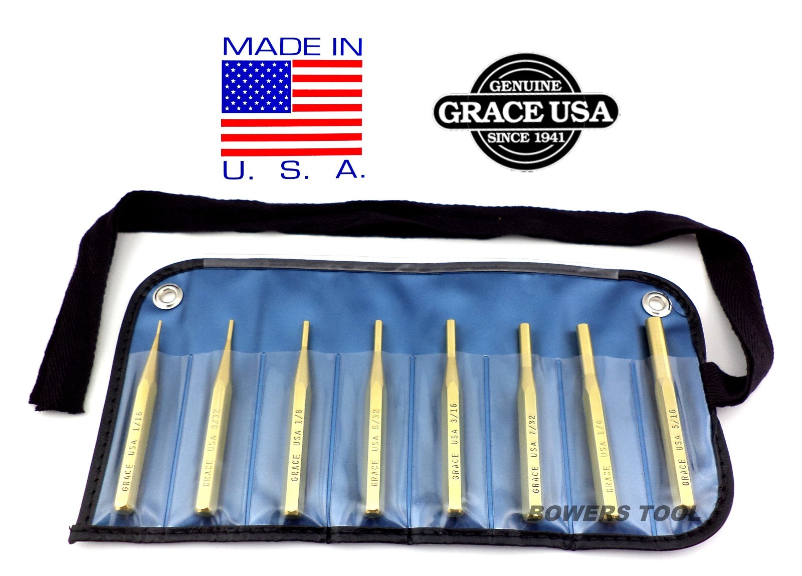 Grace Gunsmith Brass Pin Punch Set 8pc Gun Care Machinist Made in USA