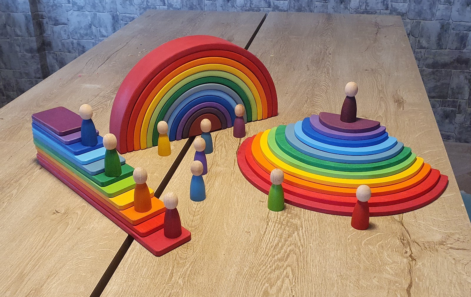 Wooden Rainbow Stacker Toy Set 46 pcs Grimms Style +1 Age Montessori Stacking