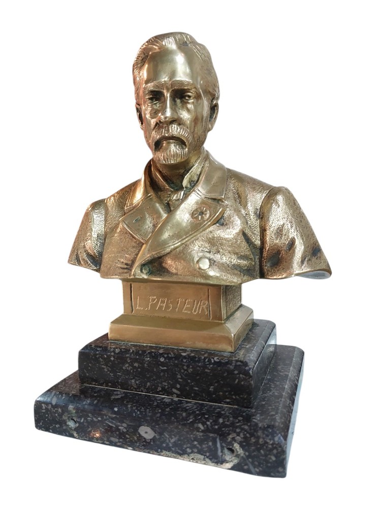 ANTIQUE VINTAGE LOUIS PASTEUR SMALL BRONZE BUST WITH MARBLE BASE