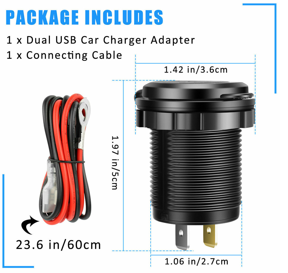 2PCS Quick Charge QC 3.0 Dual USB Car Fast Charger Socket with Touch Switch
