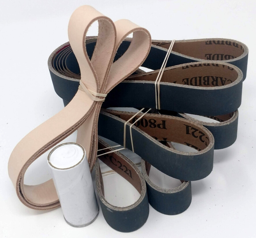 1x30 in. Leather Honing Belt SUPER STROP + 15 Pack Sanding Belt Assortment