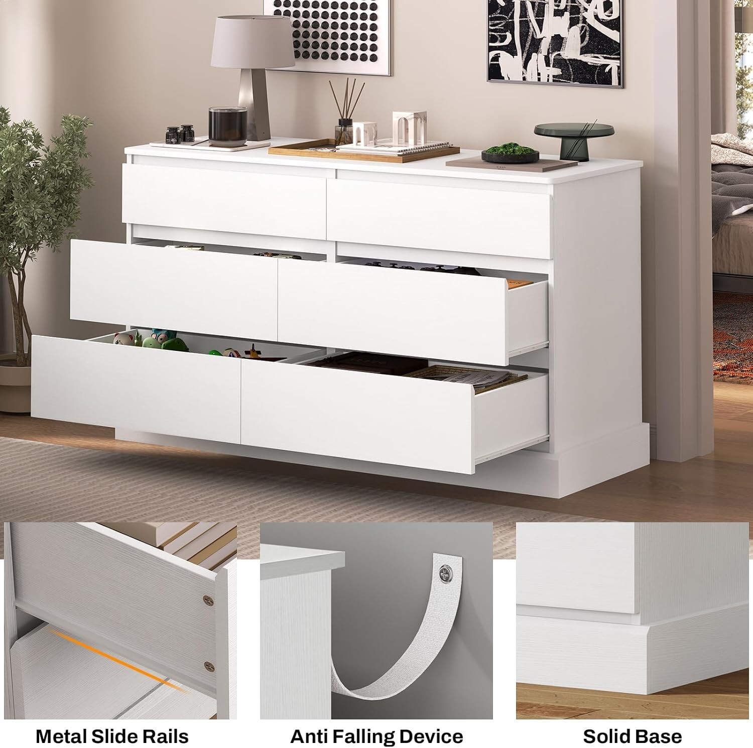 6 Drawer Double Dresser for Bedroom Chest of 6 Drawers Clothing Storage Cabinet