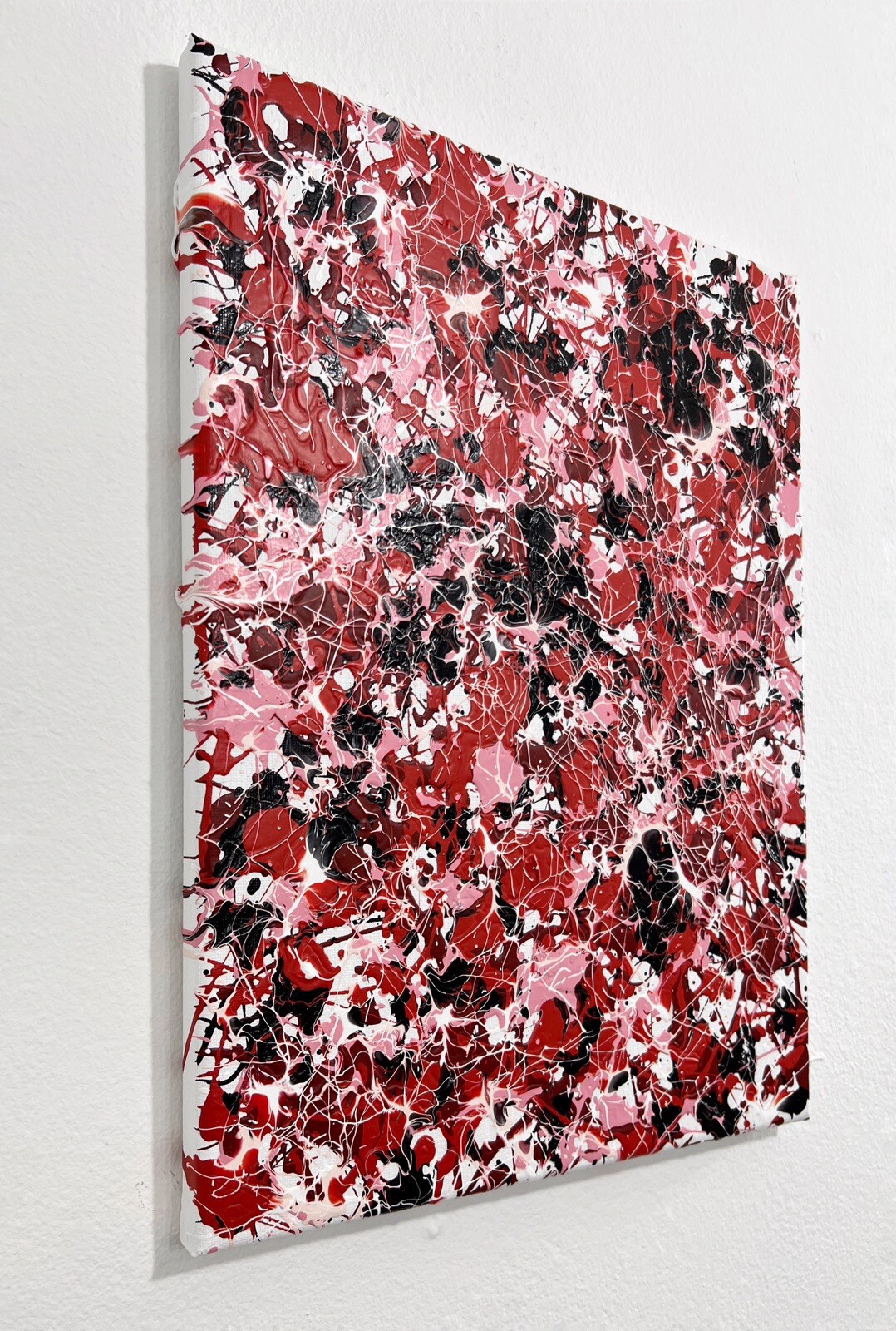 Original Artwork Acrylic on Canvas Painting Mid Century Red Pink Black Art
