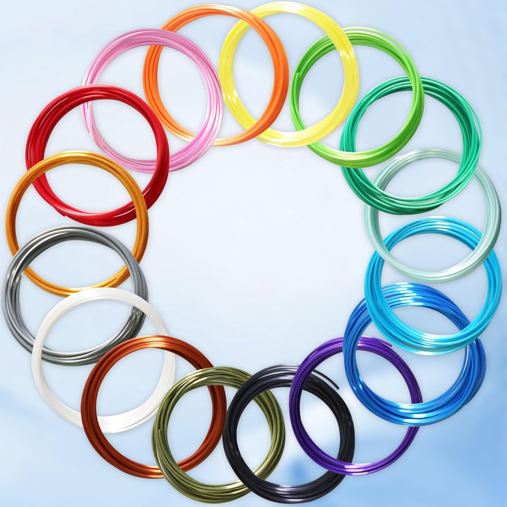 Silk Shiny PLA Filament Sample Set 16 Colors 64m 3D Printer Pen Refill Materials