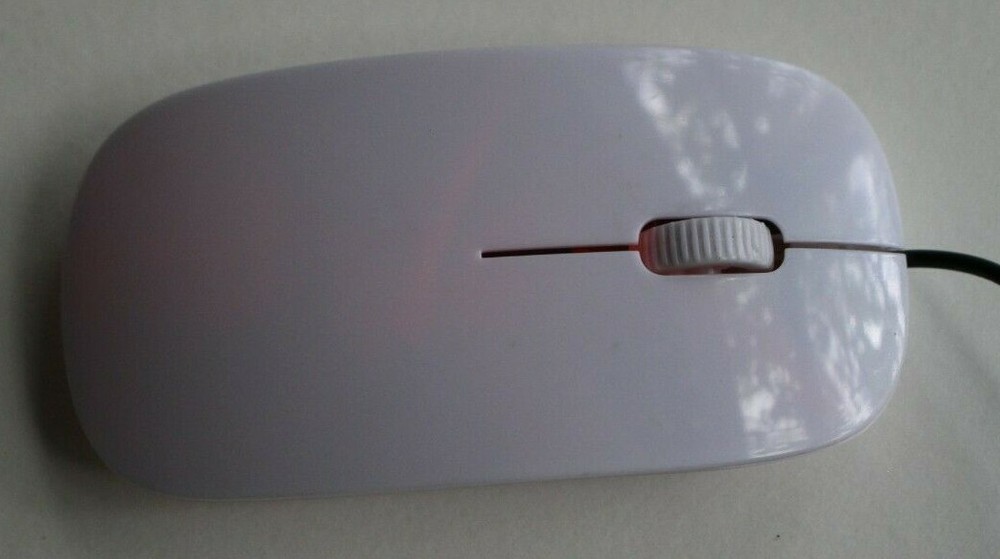 Computer Mouse USB Wired, Scroll Wheel, White, Red LED Light, For Laptop PC Mac